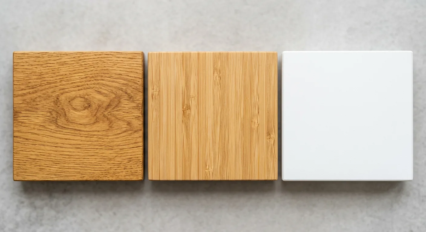 Verschiedene Schreibtischplatten aus Holz, Bambus und Laminat im Vergleich
